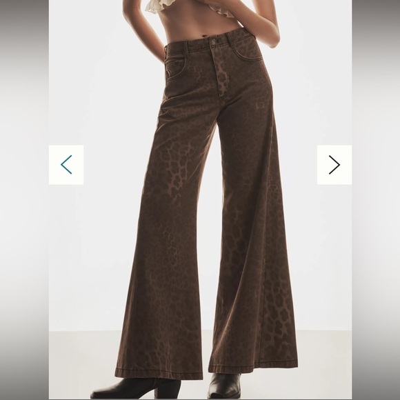 Anthropologie The Adi Leopard Mid-Rise Flare Jeans by Pilcro 30 Animal Print NWT - Picture 3 of 7